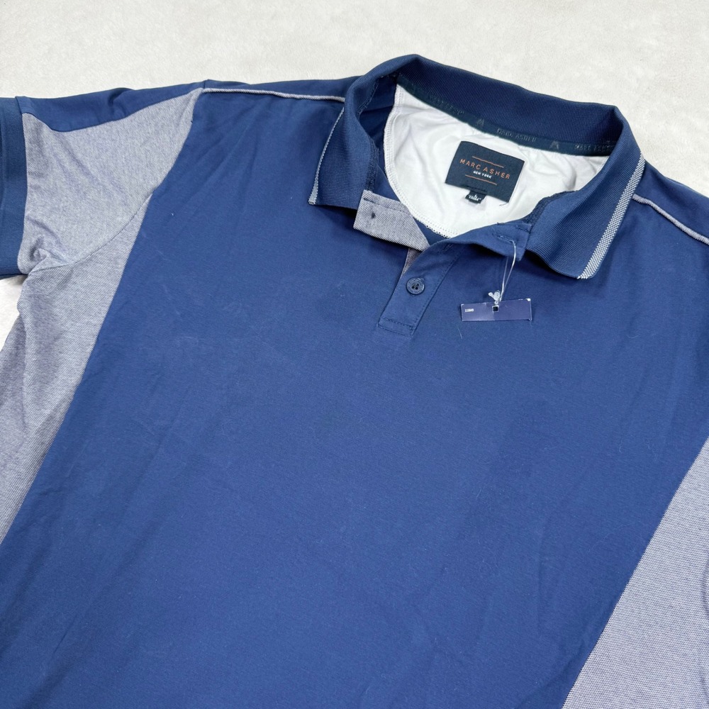 Marc Asher New York Mens Large Navy Blue Grey Colorblock Short Sleeve Polo Shirt